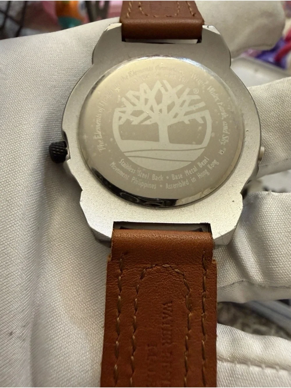 Vintage Timberland Indiglo 42mm Mens Field Watch 50M WR White Dial Leather